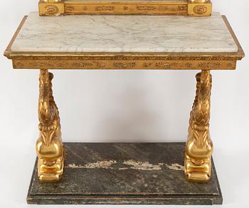 A Swedish mirror and console table, Empire, first half of the 19th century.