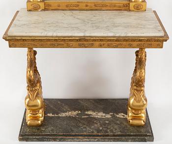 A Swedish mirror and console table, Empire, first half of the 19th century.