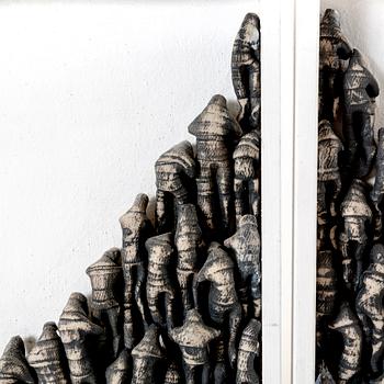 Ulla Viotti, a set of stoneware and wood wall reliefs.