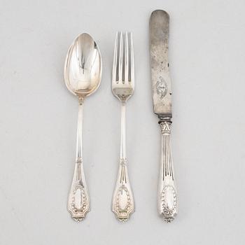 Bestick, 3 delar, silver, modell "Louis XVI", GAB, Stockholm 1909.