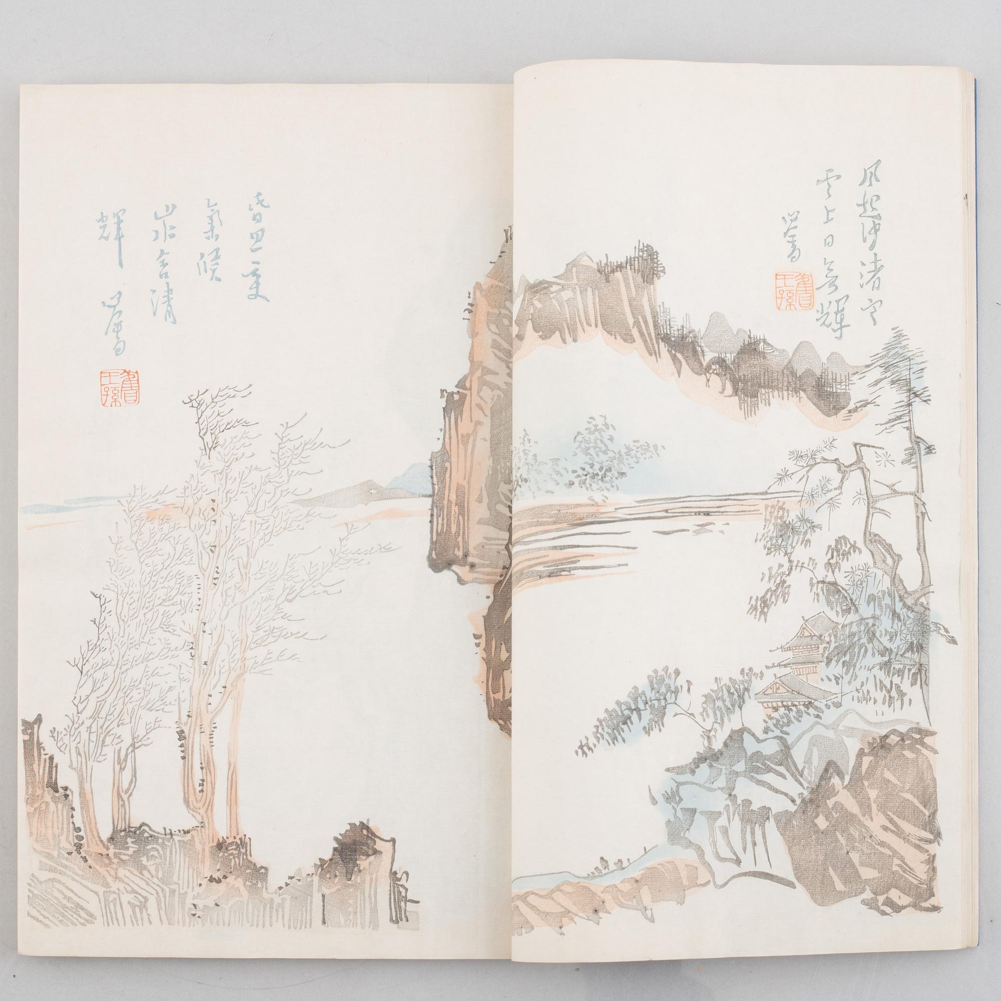 Books with woodblock prints in colours, "Beiping Rong Bao Zhai Shi Jian Pu, Beijing 1952.