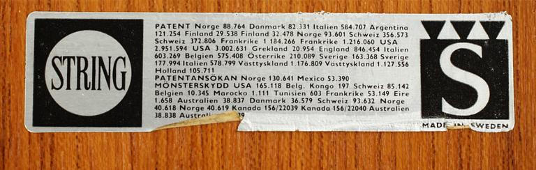 STRINGHYLLA, 6 delar, golvmodell, 1950/60-tal. Formgiven av Nisse Strinning för String Design AB.
