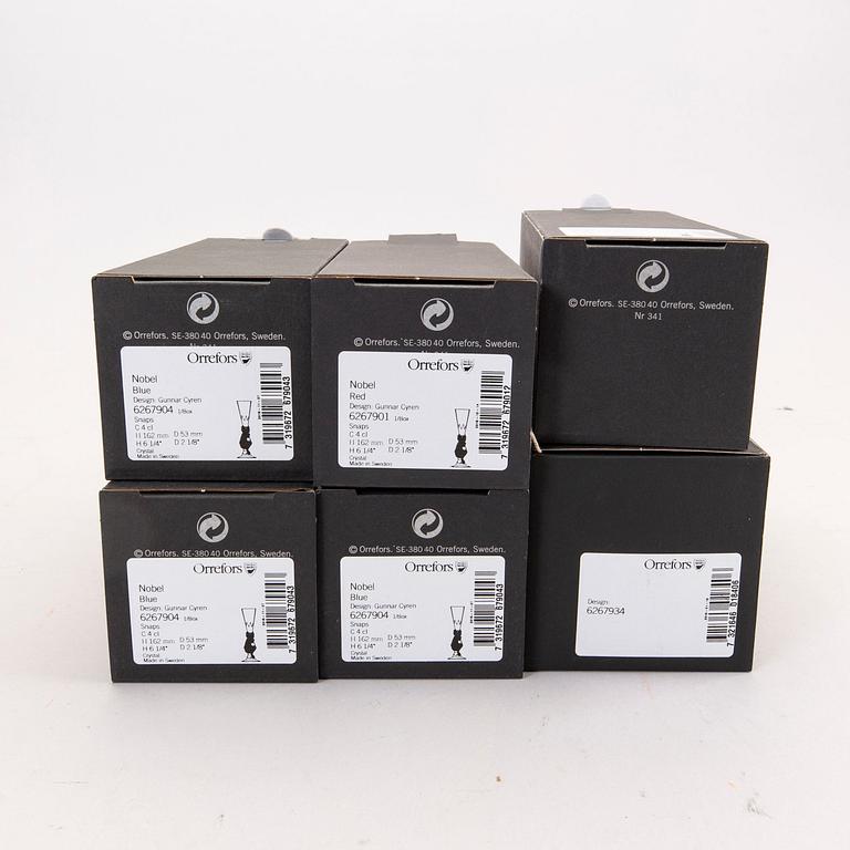 A set of six Gunnar Cyrén snaps glasses from Nobelservisen Orrerfors later part of the 20th century.