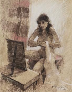 Viking Forsström, crayon drawing, signed and dated Paris 1992.