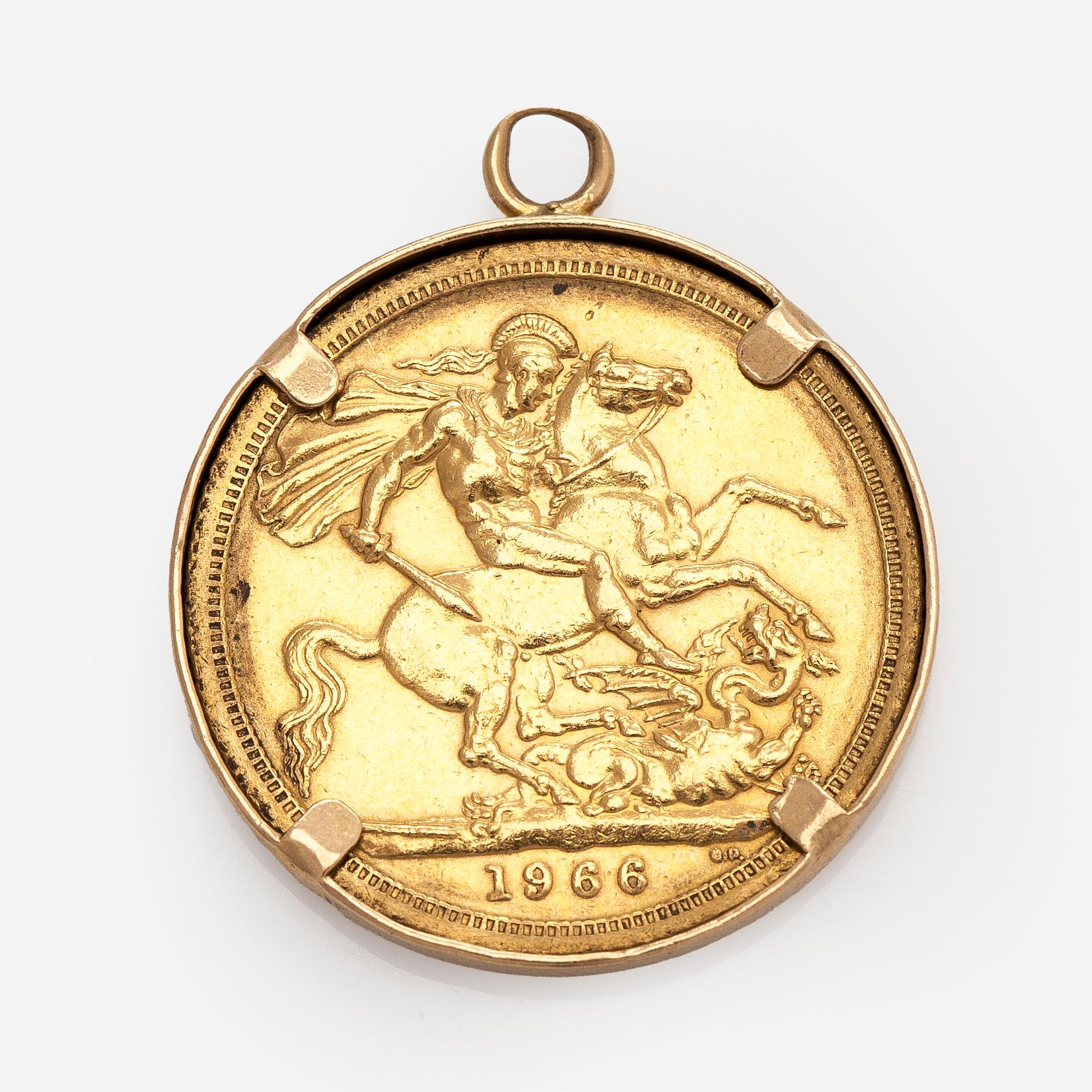 Pendant with gold coin, Regina Elizabeth II 1966.