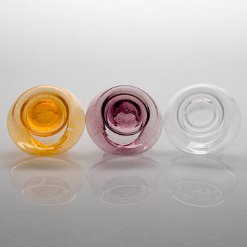 ALEKSI PUUSTINEN, A three-piece glass candleholder, signed.