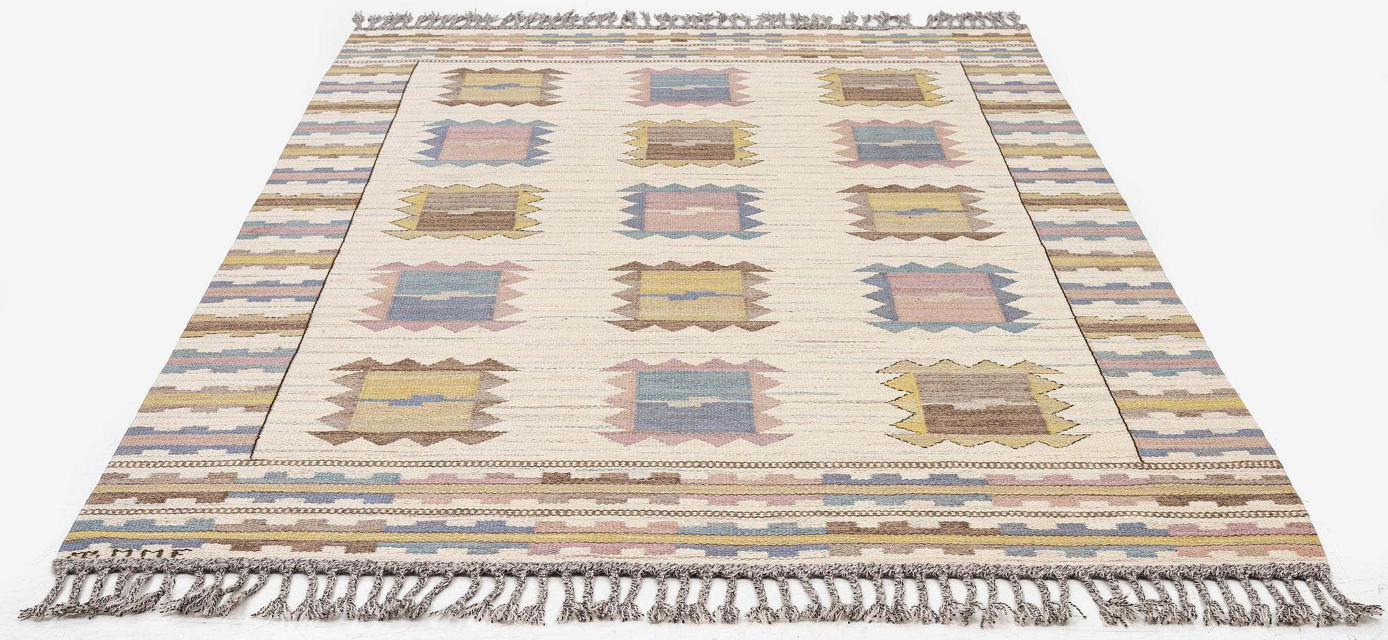 Märta Måås-Fjetterström, a carpet 'Ljusa plador', flat weave, c. 262 x 162 cm, signed AB MMF.