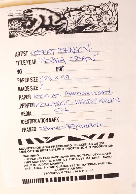 Robert Benson, akvarell och collage, signerad och daterad 1995.