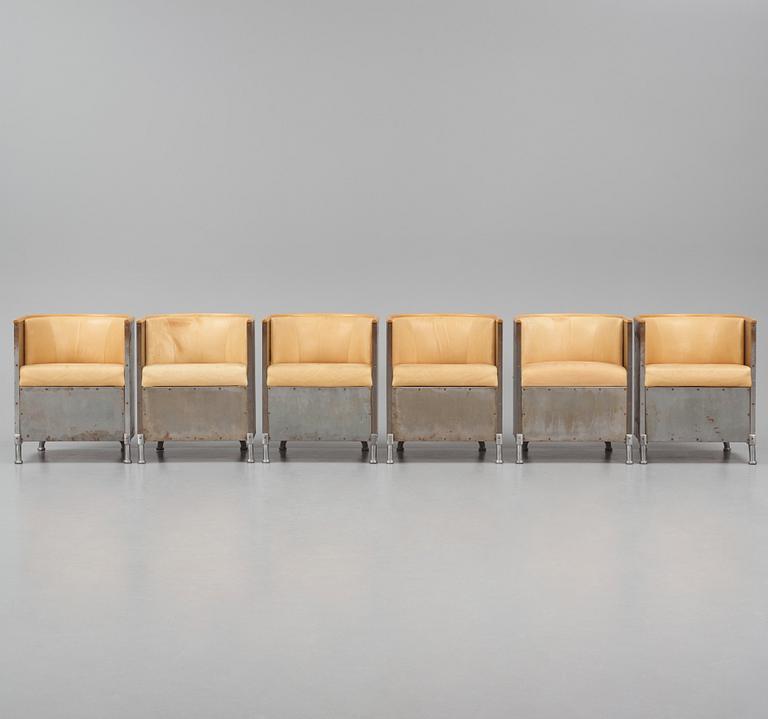 Mats Theselius, a set of six custom ordered "Aluminiumfåtölj", Källemo, Värnamo ca. 1990.