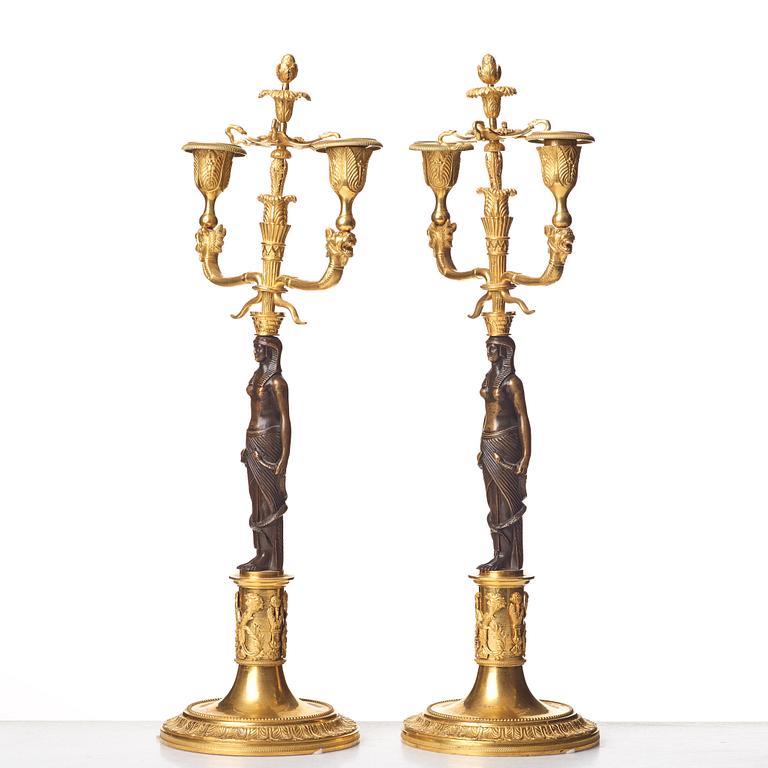 KANDELABRAR, för två ljus, ett par, Wien, omkring år 1800.