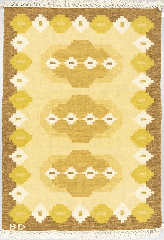 a carpet, flat weave, ca 233,5 x 164-165,5 cm, signed BD.