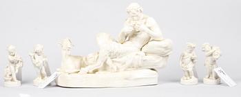 FIGURINER, 5 st, porslin, Nymphenburg resp Napoli liknande märkning. 1900-tal.