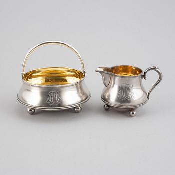 A parcel-gilt silver creamer and bowl, St Petersburg 1898-1903.