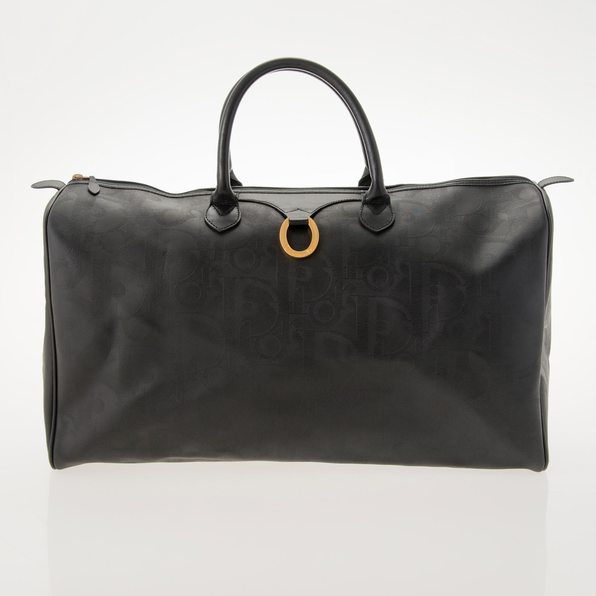CHRISTIAN DIOR Black Monogram Coated Canvas Duffel Bag.