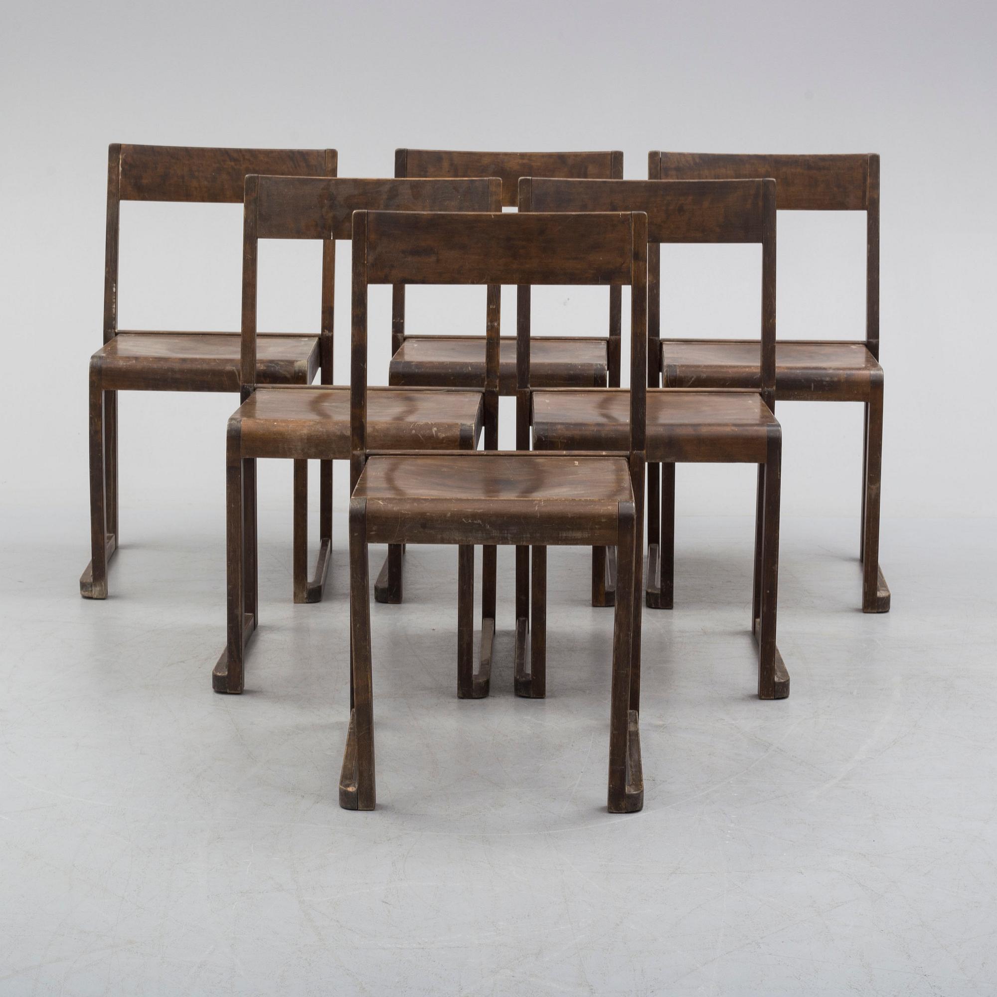 SVEN MARKELIUS, stolar 6 st, "Orkesterstolen", 1900-talets mitt.