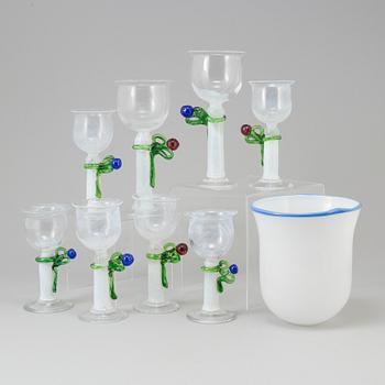 ULLA FORSELL, 8 glass goblets and 1 bowl, blown in her own studio 1973, 1978, 1990 and 1991.