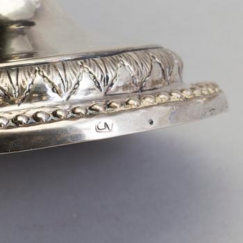 A pair of Italian early 19th century candlesticks, mark of Naples 1804.