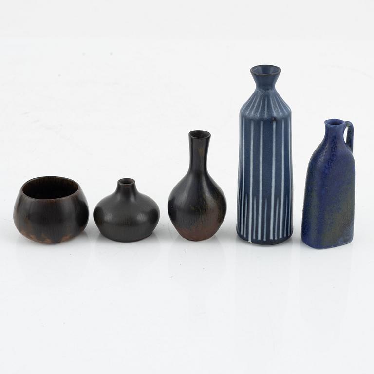 Carl-Harry Stålhane, a group of eight stoneware vases and Gunnar Nylund, a stoneware vase, Rörstrand.