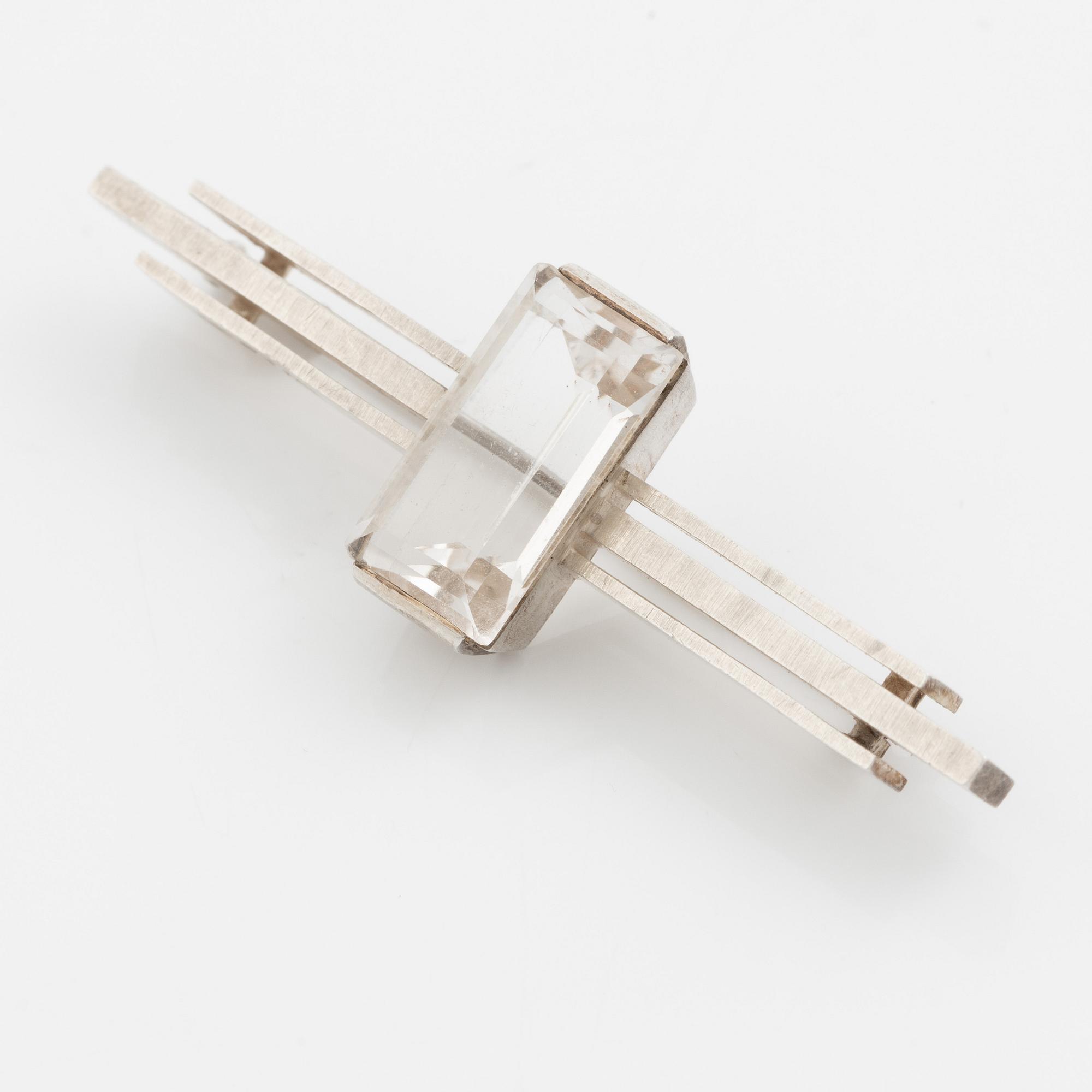 Brooch, silver with faceted rock crystal, Engelbert Stockholm 1946.