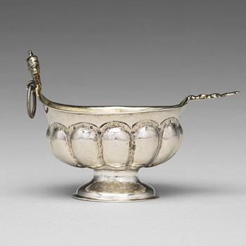 236. A Swedish 18th century parcel-gilt silver brandy-bowl, mark of  Johan Leffler, Falun 1768.