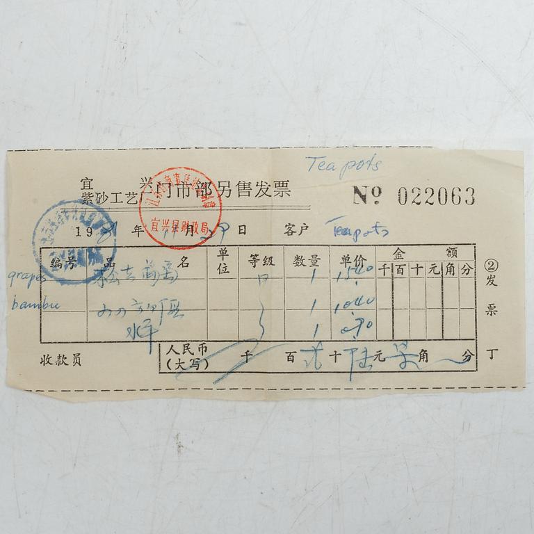 Två tekannor, yixing, Kina, tidigt 1980-tal.