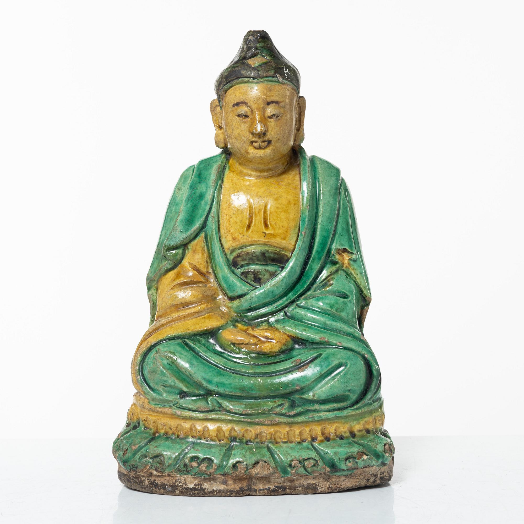 Buddha, glaserat lergods, sen Ming-/tidig Qingdynasti, 1600-tal.