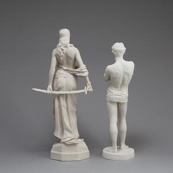 FIGURER, två st, parian, Gustafsberg 1900 och 1914.