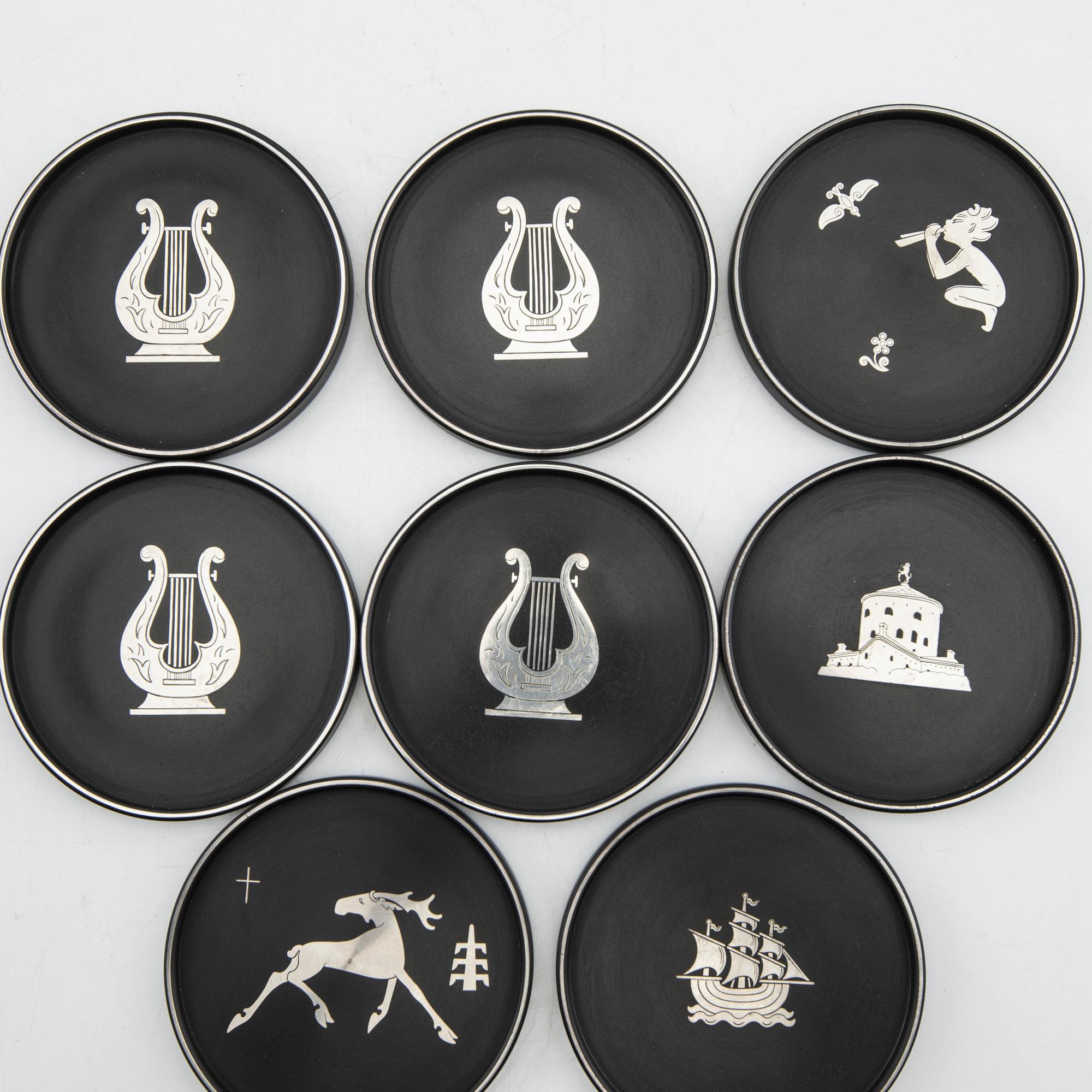 Wilhelmina Wendt, glass coasters, 8 pcs, Perstorp, 1938-1964.