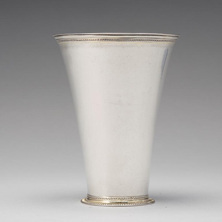 A Swedish 18th century parcel-gilt silver beaker, mark of Olof Söderman, Lidköping 1732.