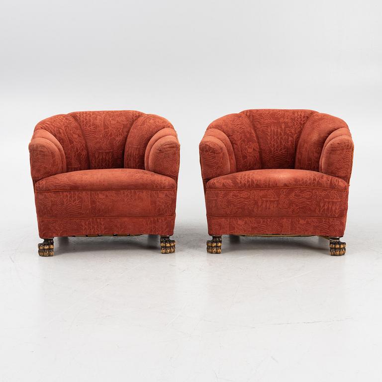 A pair of Swedish Modern armchairs, Gothenburg, 1930s.