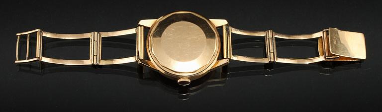 HERRARMBANDSUR, 18 k guld, Jaeger Le Coultre, Chronometre, 1900-talets andra hälft, total vikt 58 g.