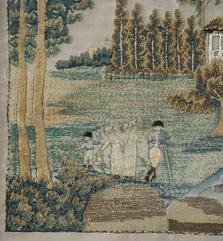 A Swedish Empire giltwood framed silk embroidery, early 19th century.