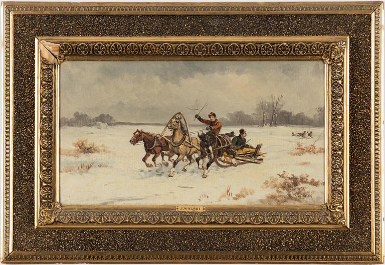 Okänd konstnär, 18/1900-tal, Jagad av vargar.