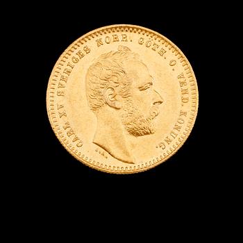 GULDMYNT, Carl XV, 1865. Vikt ca 3 gram.
