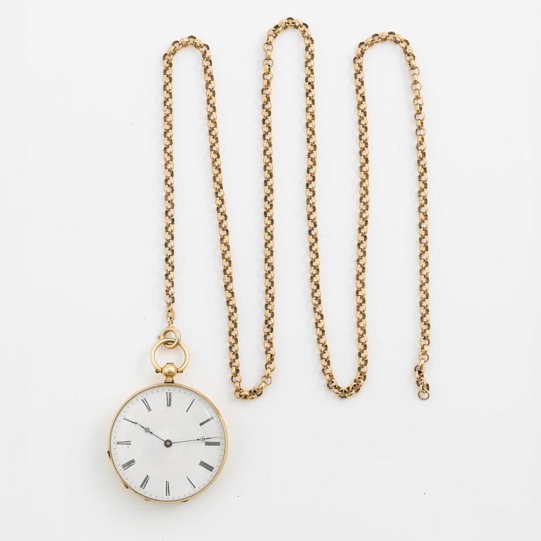 Pocket watch, 18K gold, 36.5 mm.