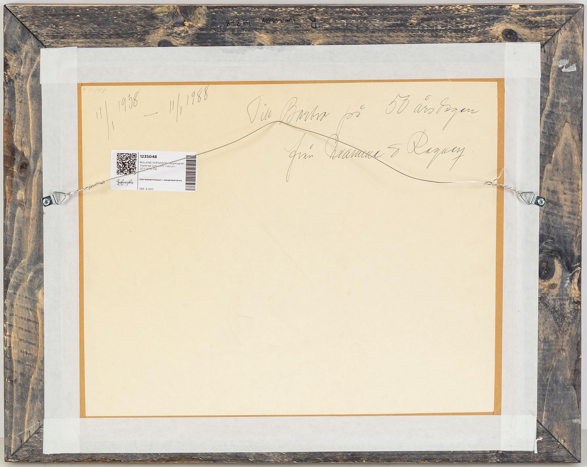 ROLAND SVENSSON, colour lithograph. Signed and numbered 1:sta p.t - 22.11.1974,