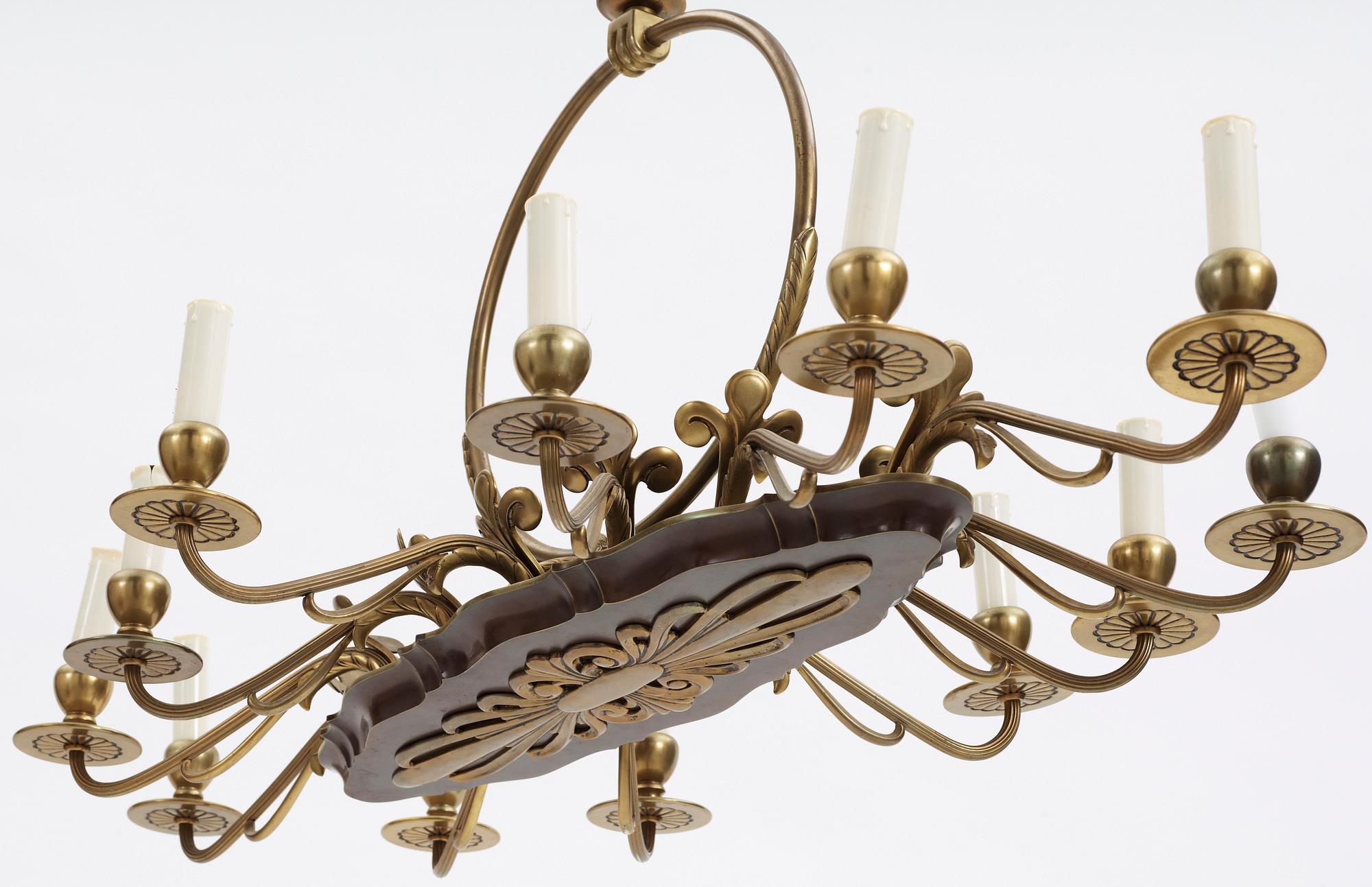 TAKLAMPA, mässing, 1930-tal. H 75.