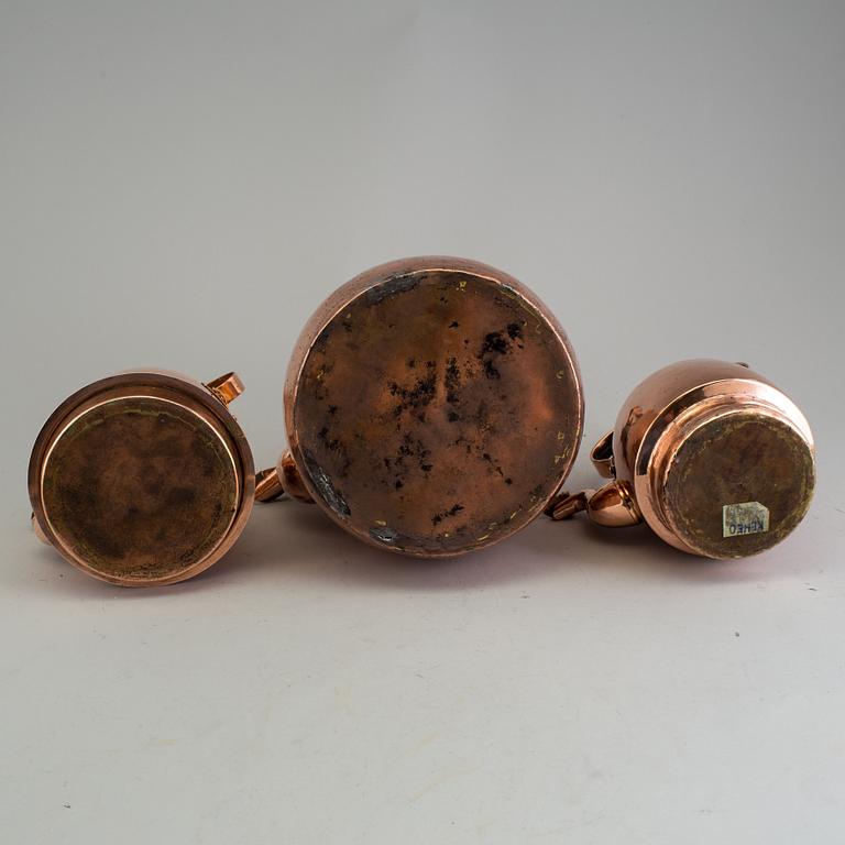 A set of three Pitchers of copper, 19th century, Sweden and Finland.