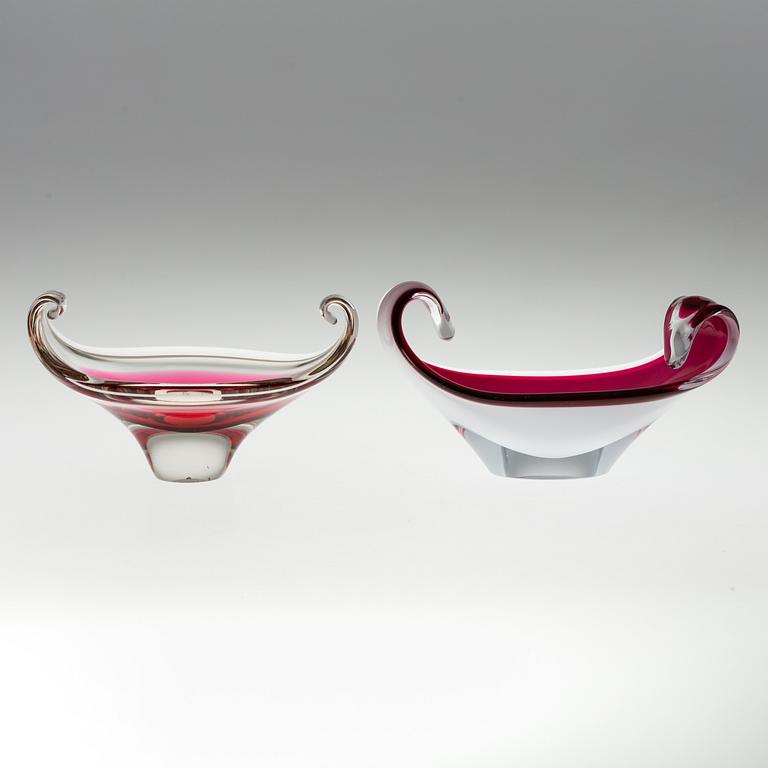 PAUL KEDELV, 2 vaser och 2 skålar av glas, Flygsfors 1960-tal.