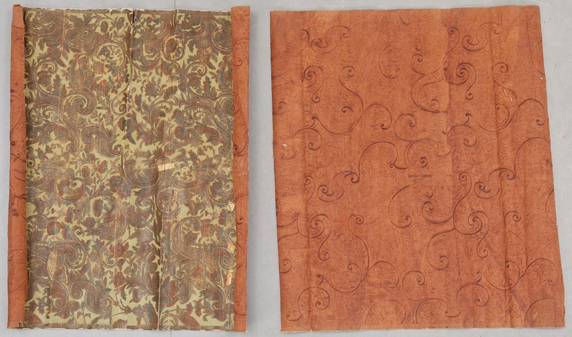GYLLENLÄDERTAPETER, 9 st, 1800-tal.