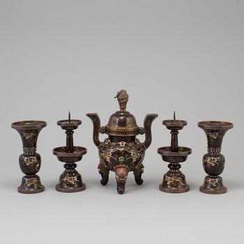 A set of five chinese altar garnitures, cloisonné, 20th century.