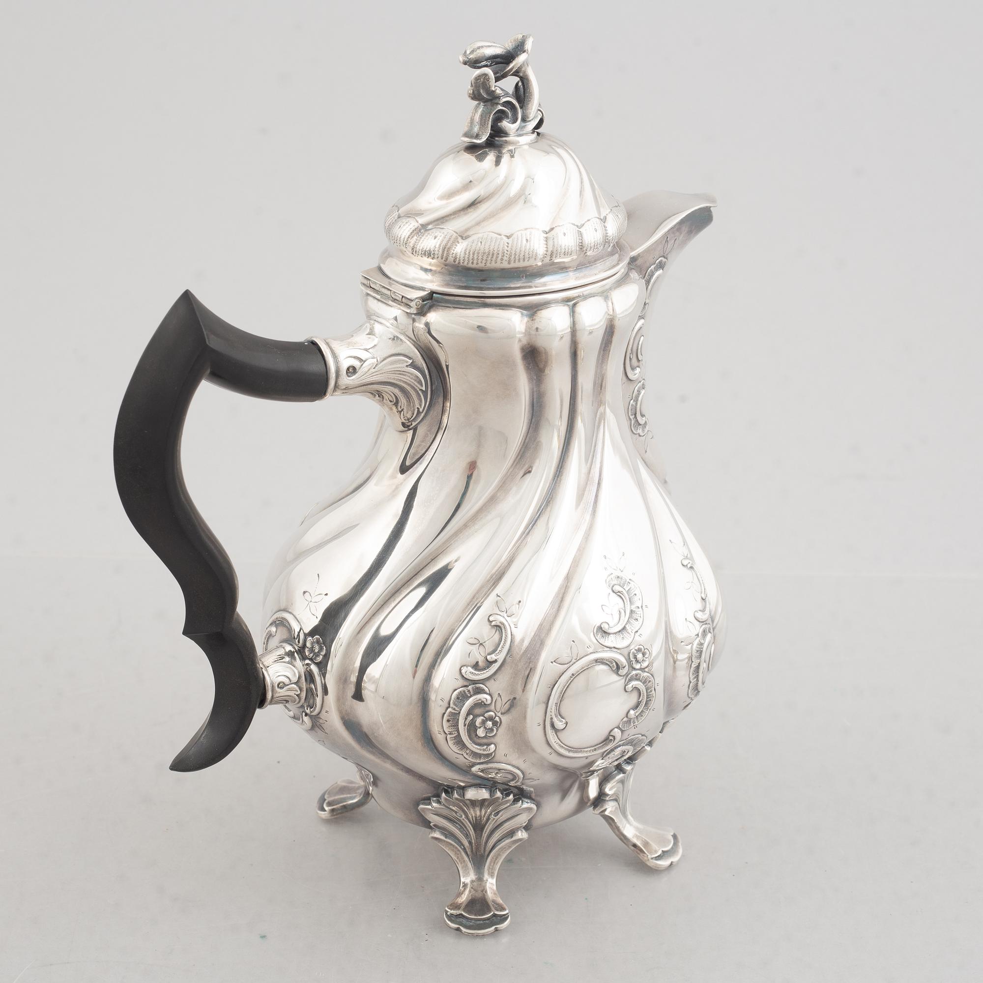 A Three Piece Silver Coffee Service, including mark of CG Hallberg, Stockholm 1961.