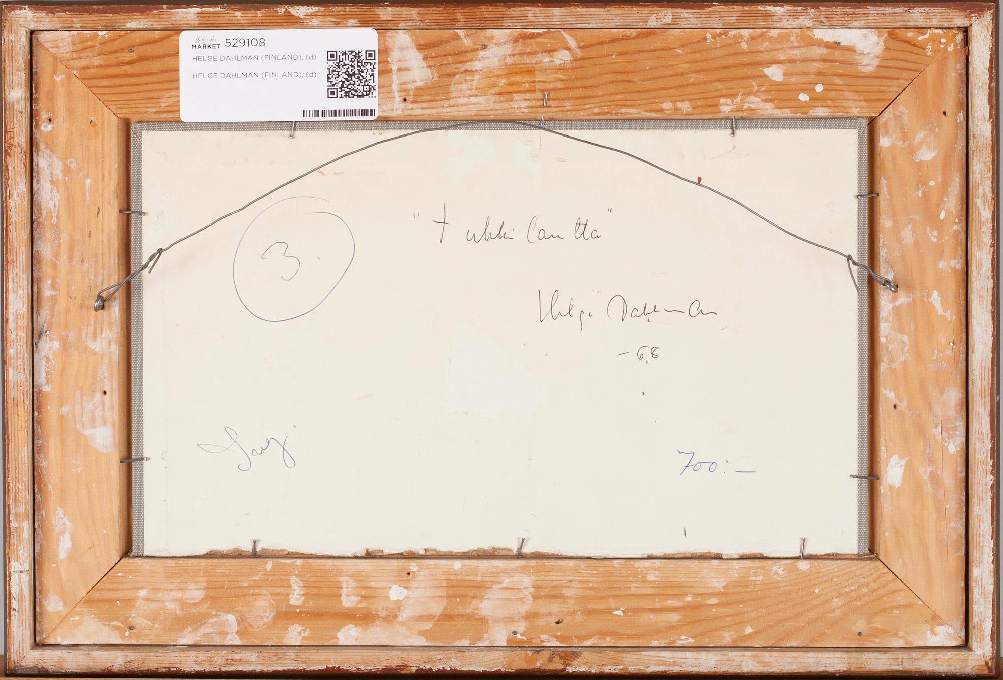 HELGE DAHLMAN, olja på duk, uppfodrad på skiva, signerad och daterad -68.