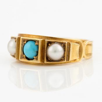 Ring, 18K gold with turquoise and pearls.