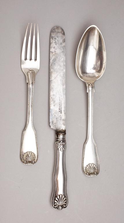 RESEBSTICK, 3 delar, silver, snäckmodell, Gustaf Möllenborg, Stockholm, 1848. Vikt ca 263 g.