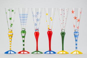 CHAMPAGNESTRUTAR, 6 st. "Clown",  signerade, design Anne Nilsson, Orrefors.