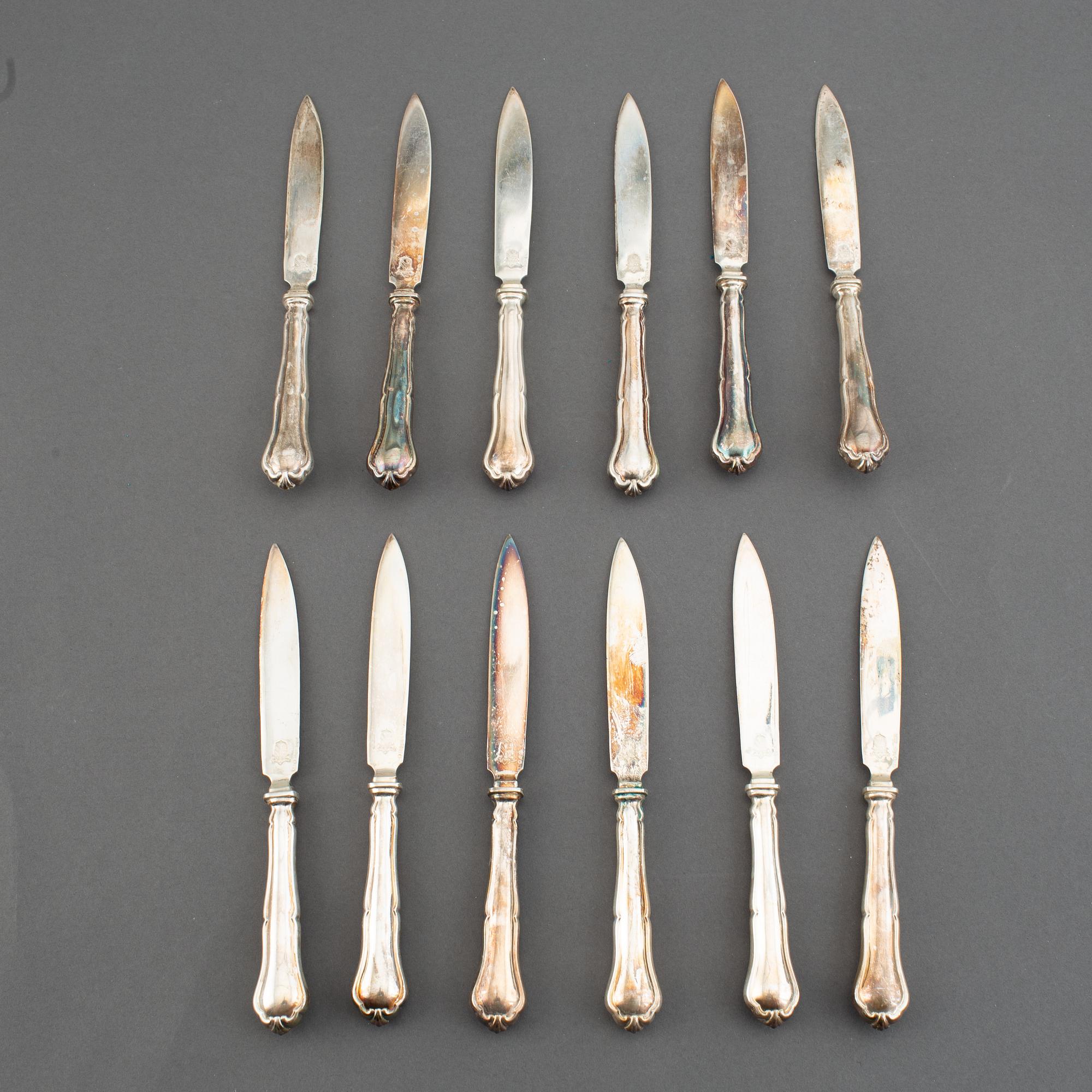 A set of 24 (12+12) fruit-cutlery, marked T.E., Stockholm 1927.