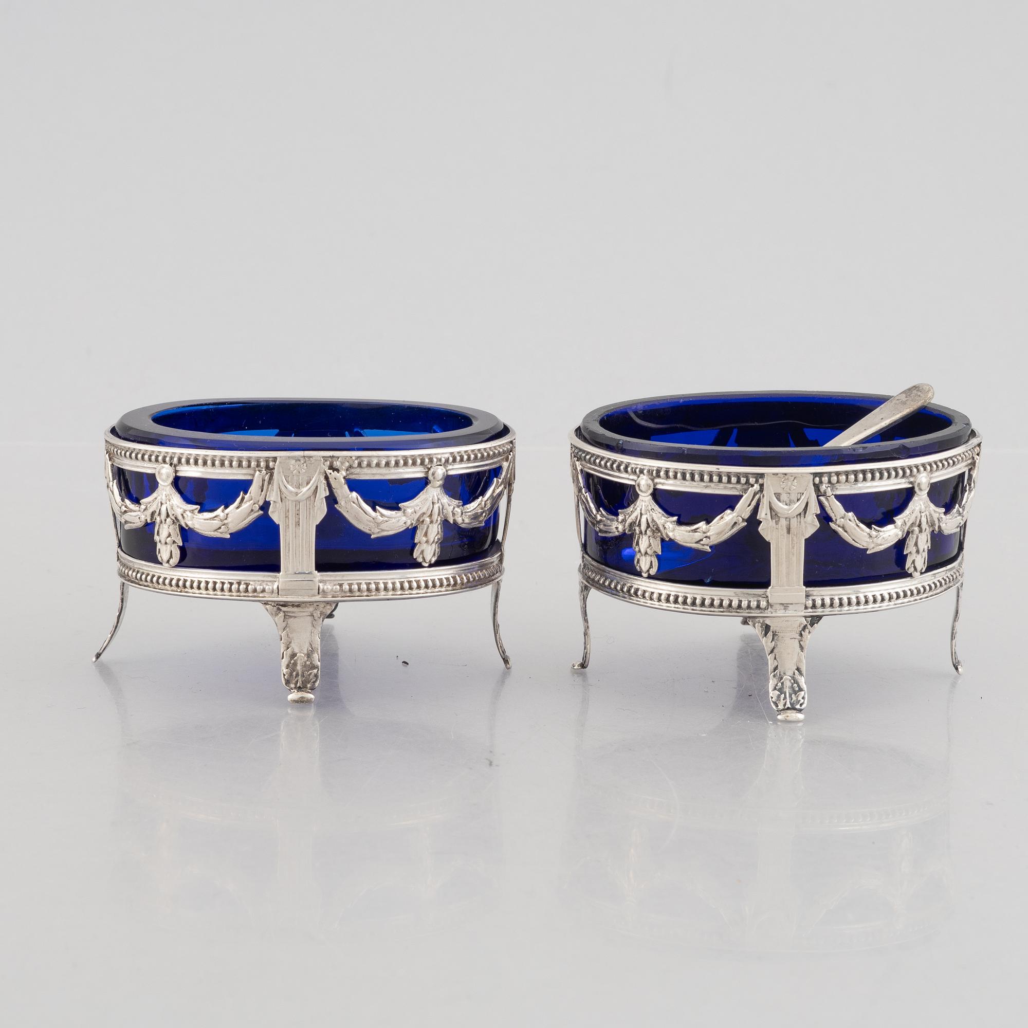 Saltkar, ett par, silver, Stockholm, 1787, Sengustavianska.