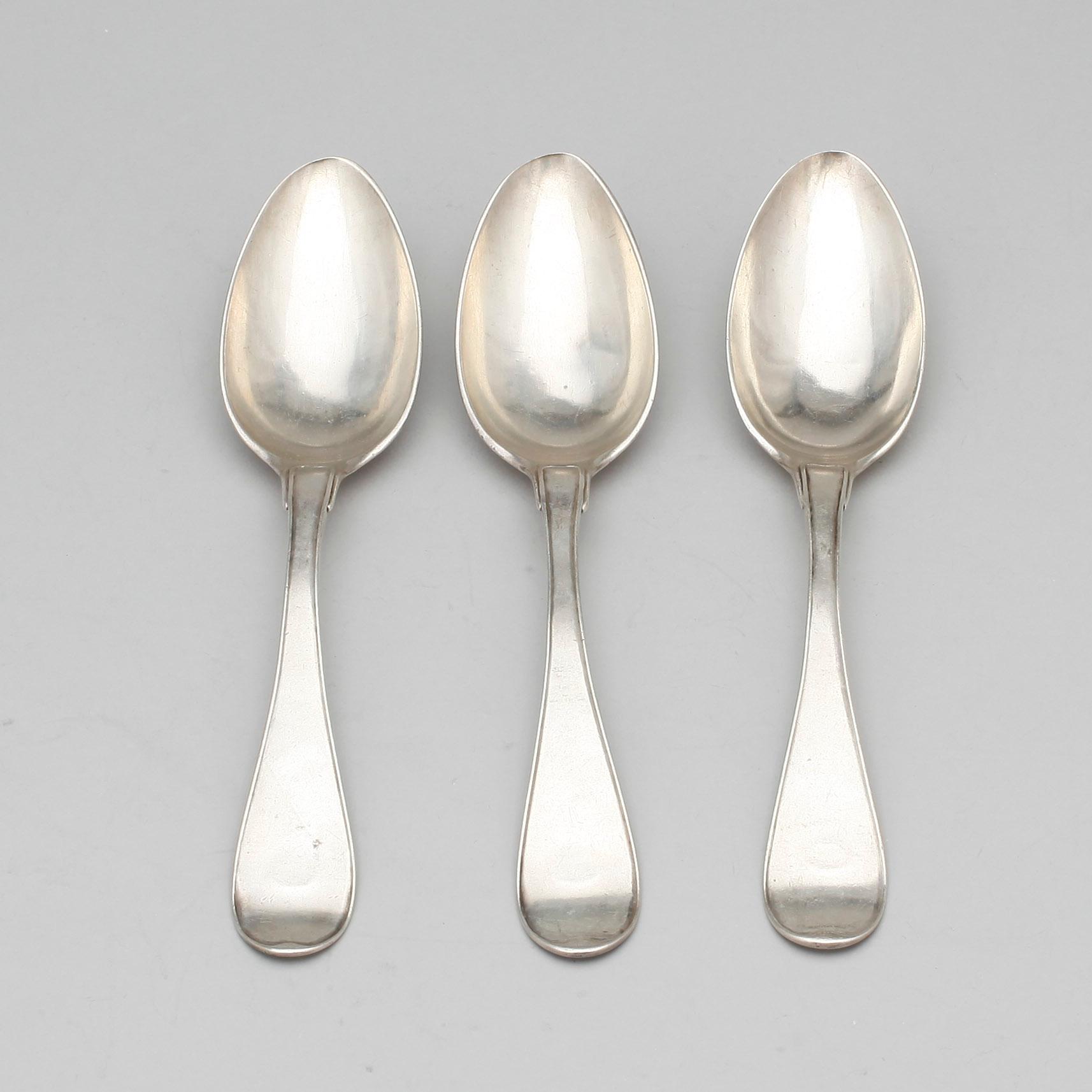 MATSKEDAR, 3 st, silver, Anton Jacob Jörgensson, 1828. Vikt ca 309 gram.