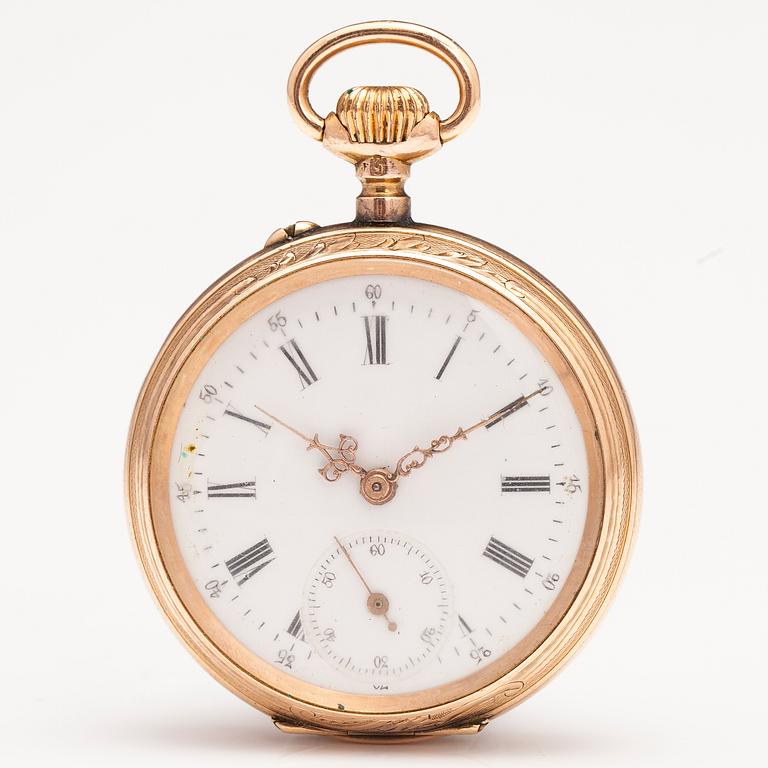 POCKET WATCH, Remontoir, 14K gold. 32 mm.